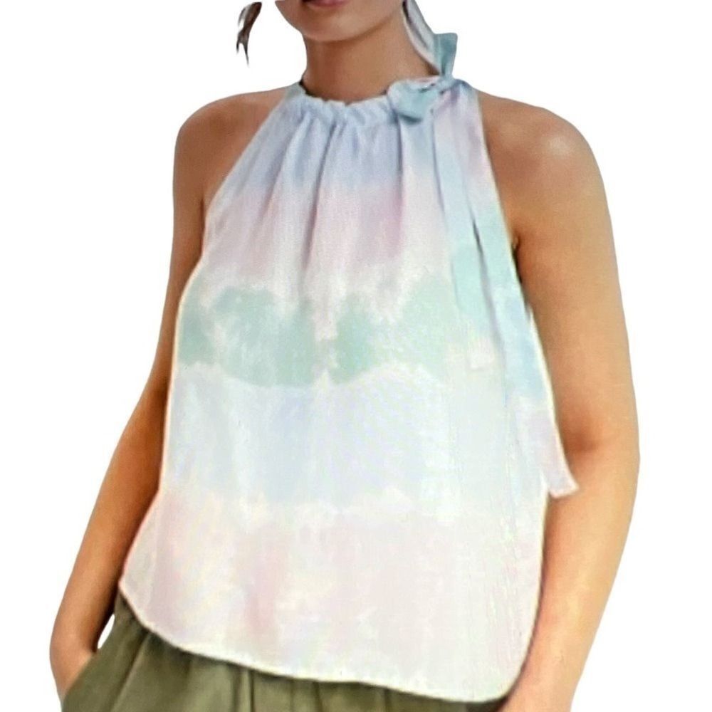 CLOTH & STONE ANTHROPOLOGIE Women’s Tie Neck Halter Top Pink/Blue Size Small